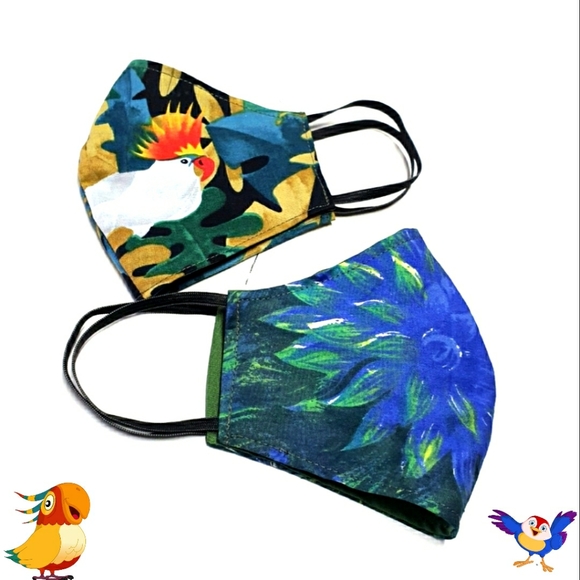 2 Tropical &  Parrot Print Cotton Adult Face Mask - Picture 2 of 7